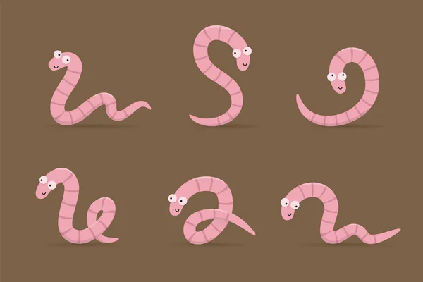 Glimlachend wormen in verschillende poses — Stockvector