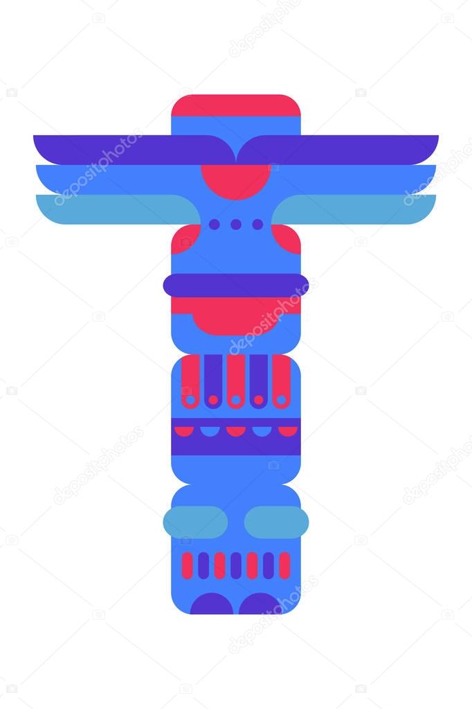 Native traditional totem pole vector illustration. Flat design. Isolated on white background