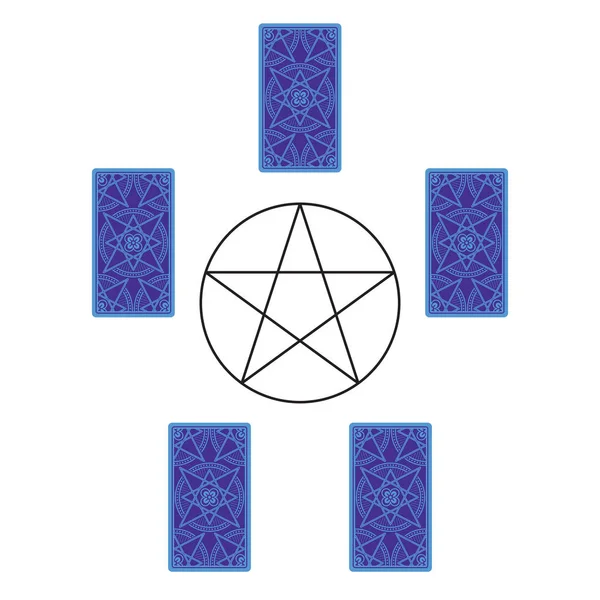 Carta del tarot repartida con pentagrama. Lado inverso — Vector de stock