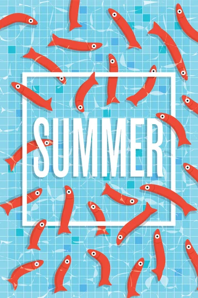 Sommaren affisch med många fiskar simmar i poolen — Stock vektor