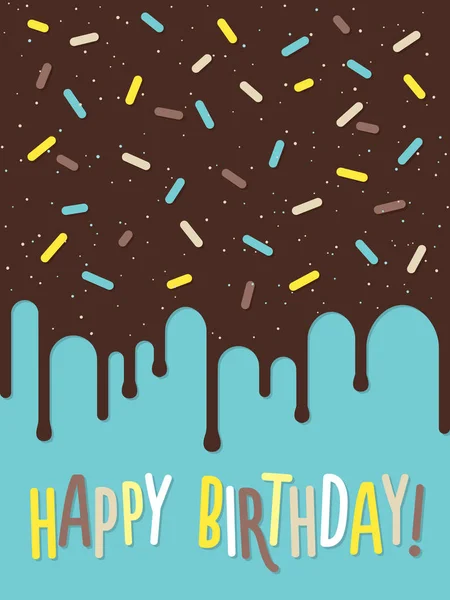 Tarjeta de felicitación de cumpleaños con pastel decorado — Vector de stock