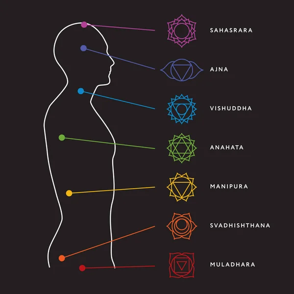 Système de chakra du corps humain — Image vectorielle