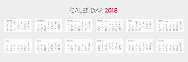 Modèle de calendrier 2018. Commence lundi — Image vectorielle