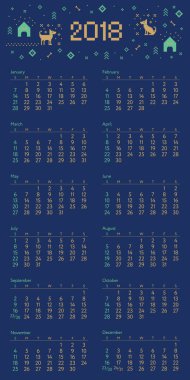 Çapraz dikiş köpek piksel sanat ile takvim 2018