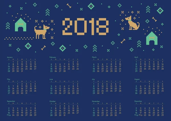 Kalender 2018 mit Kreuzstich Hund Pixelkunst — Stockvektor