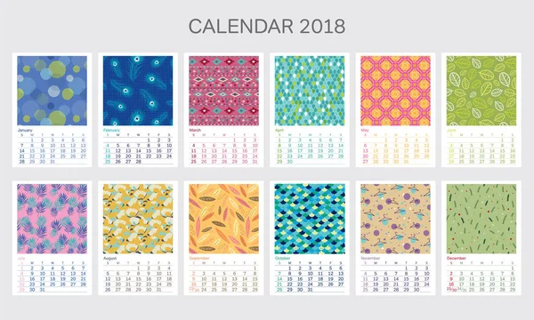 Kalender 2018 mit unterschiedlichen Mustern — Stockvektor