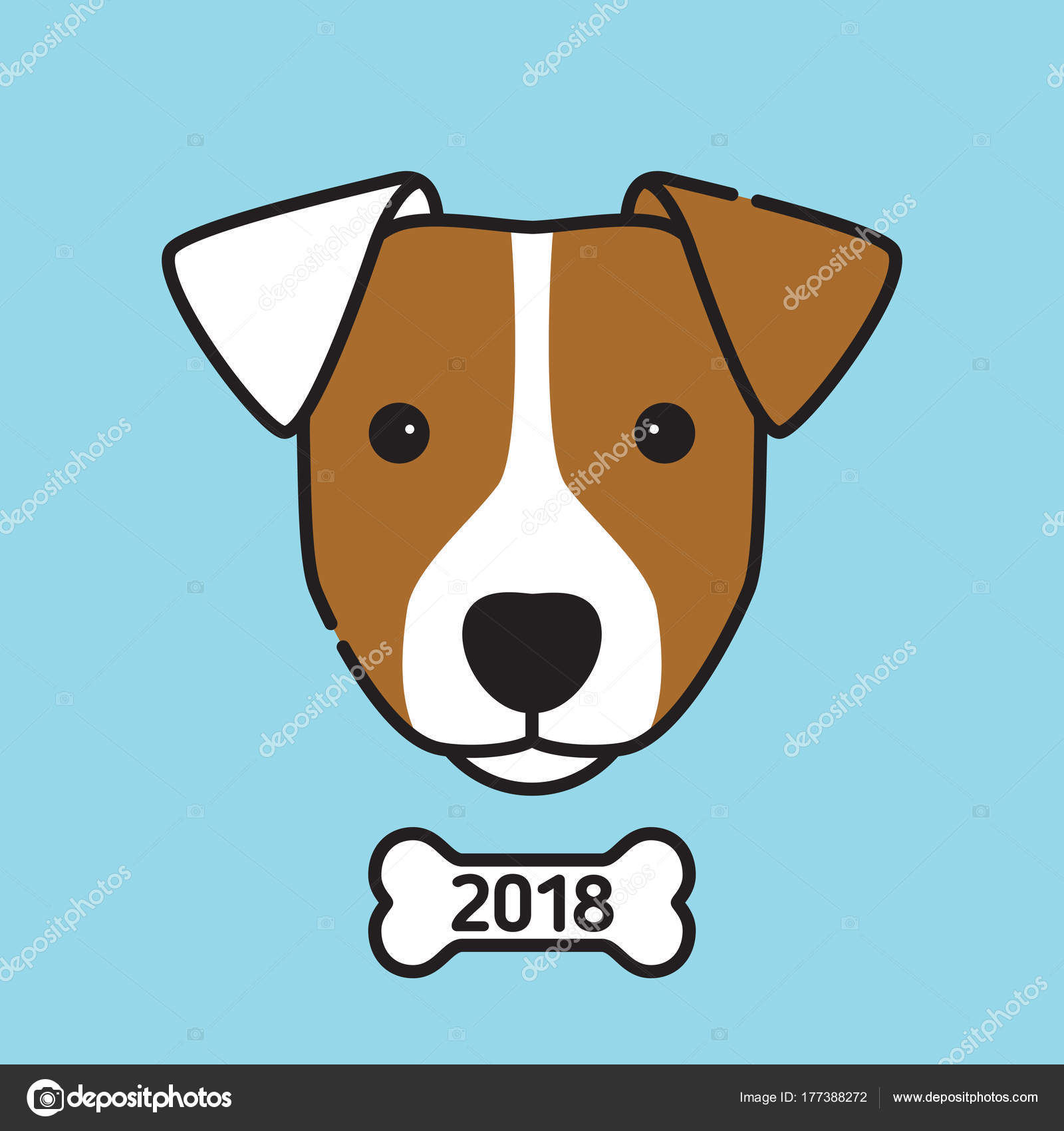 Visage De Chien Avec Os Symbole De Lannée 2018 Image