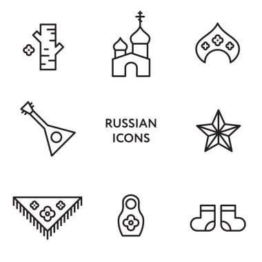 Russian flat line icon set. Culture Signs Russia clipart