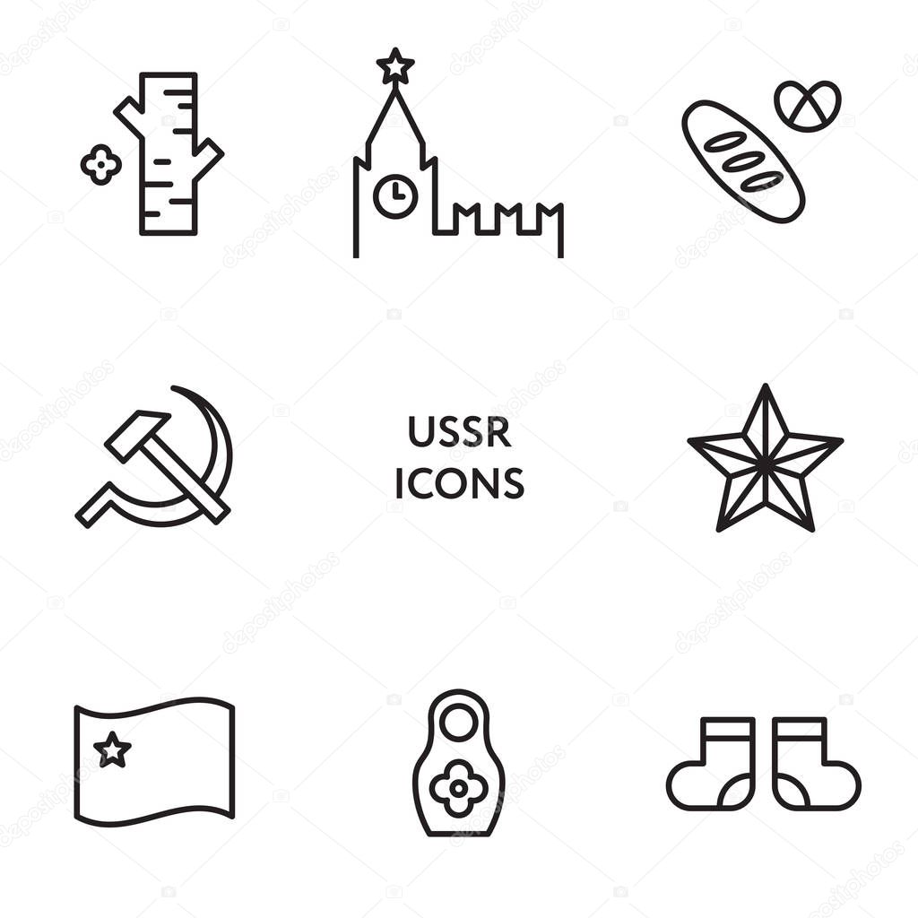 USSR flat line icon set. Soviet union signs
