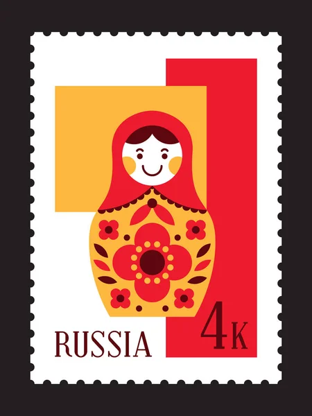 Matryoshka russian nesting doll postal stamp — Stock Vector