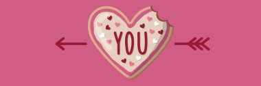 Love banner with heart shape cookie and arrow clipart