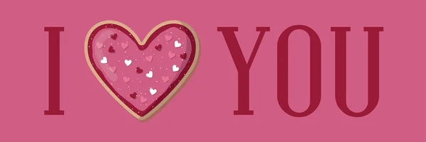 Banner de amor con galletas en forma de corazón. San Valentín — Vector de stock