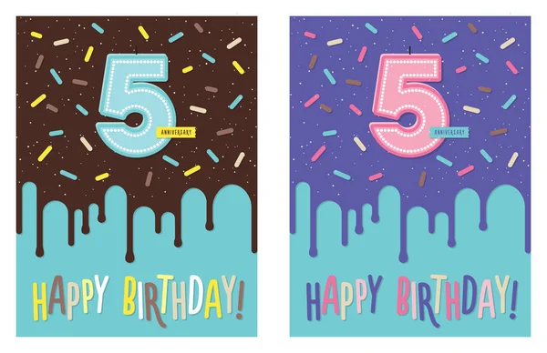 Ευχετήρια Κάρτα Γενεθλίων Στάζει Γλάσο Διακοσμημένη Τούρτα Και Αριθμός Γιορτή — Διανυσματικό Αρχείο