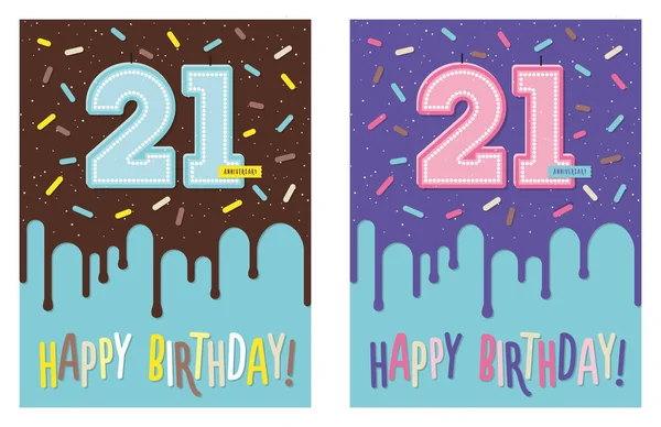 Födelsedag Gratulationskort Med Droppande Glasyr Dekorerad Tårta Och Nummer Firande — Stock vektor