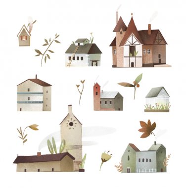 Evler illüstrasyonlar 4 ayarla