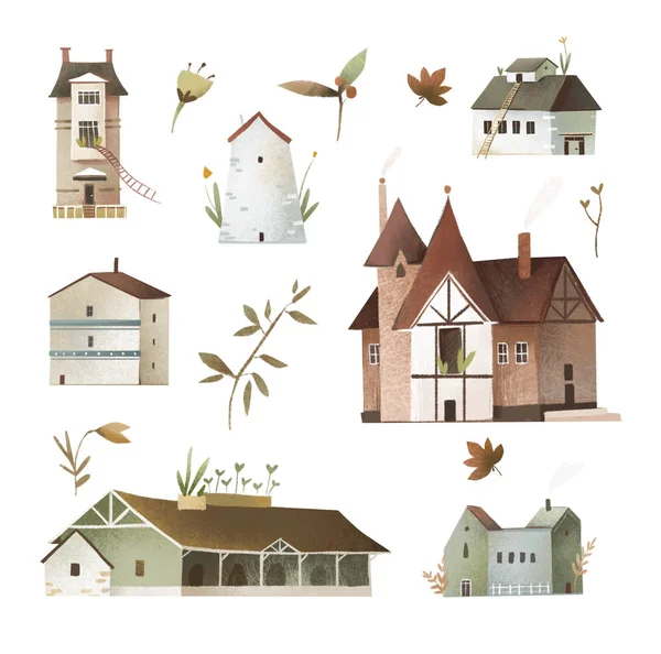 Houses Set Illustrations — Stock Vector