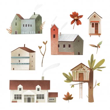 Evler illüstrasyonlar 7 mimarisi üzerinde beyaz ayarla