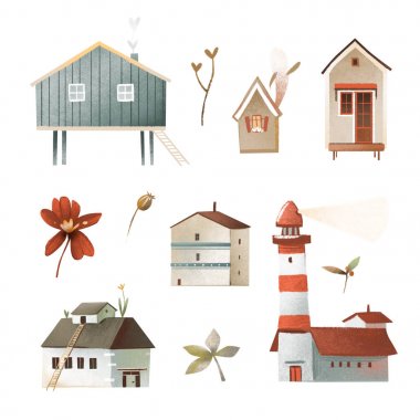 Evleri beyaz üzerinde 8 mimari çizimler ayarla