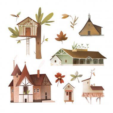 Evler illüstrasyonlar 10 mimarisi üzerinde beyaz ayarla