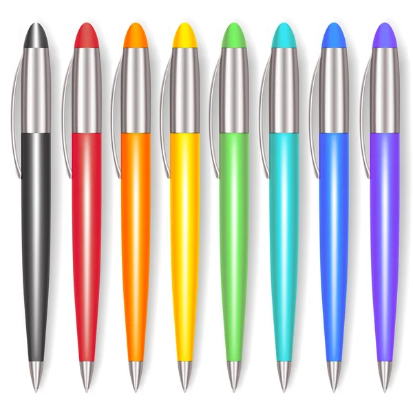 Juego de bolígrafos de color realista. Vector — Vector de stock