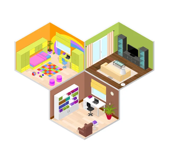 Interior Rooms of The House. Isometric View. Vector — Stock Vector