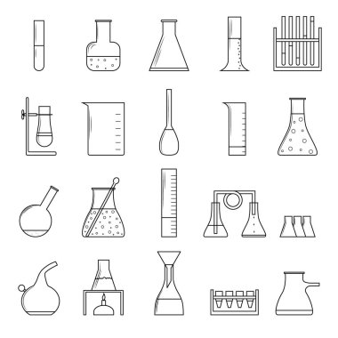 Kimyasal Test tüpleri ince çizgi Icon Set. Vektör