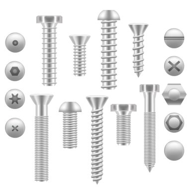 Gerçekçi vida Icon Set farklı şekiller. Vektör