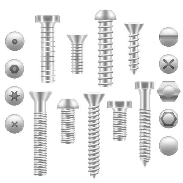 Realistic Screw Icon Set Different Shapes. Vector — Stock Vector