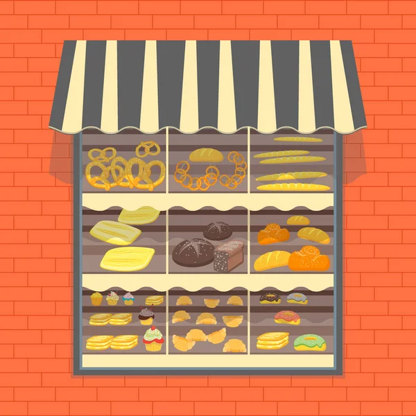 Ekmek ve ekmek ürünler vitrin. Vektör