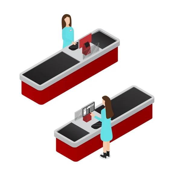 Cashier Isometric View. Vector — Stock Vector
