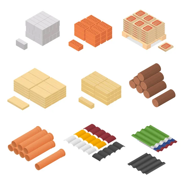 Construction Material Isometric View. Vector — Stock Vector