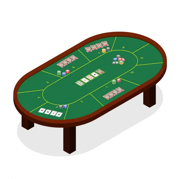 緑のポーカー テーブルの等角投影ビュー。ベクトル — ストックベクタ