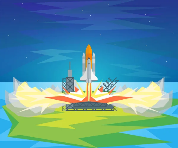 Cartoon Start Space Shuttle. Vetor — Vetor de Stock