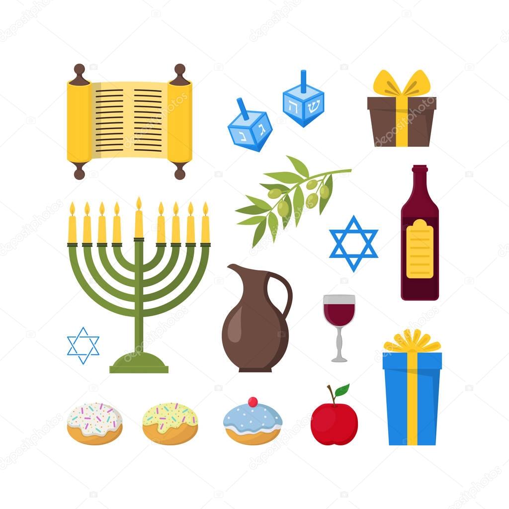 Cartoon Hanukkah Set. Vector