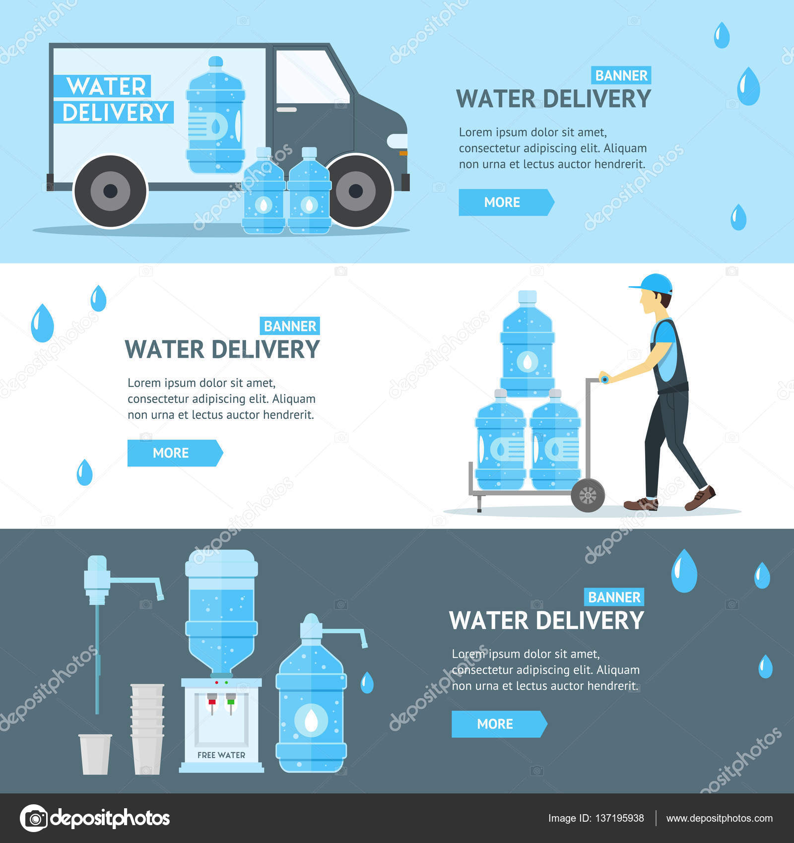 Water Delivery Service Banner Flat . Vector Stock Vector Image by