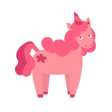 Çizgi film sevimli pembe tek boynuzlu at. Vektör