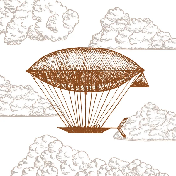 Цеппелин в "Облаках на небе", Рисунок. Вектор — стоковый вектор