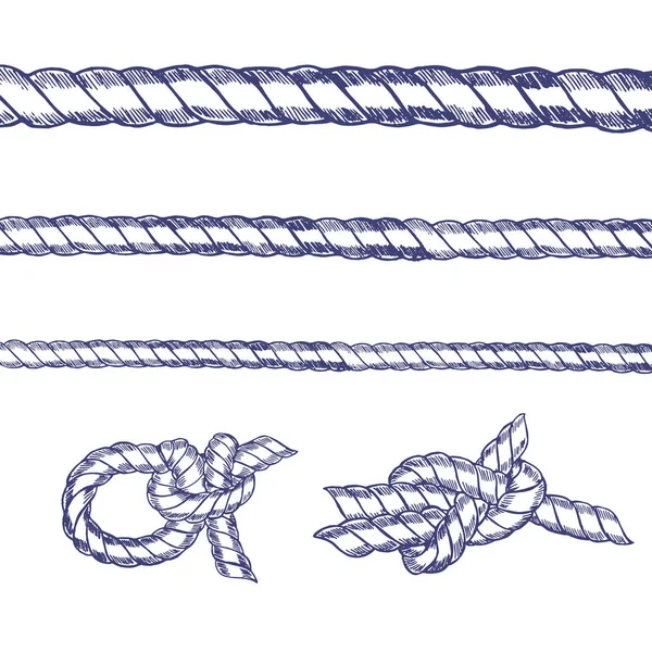 Moře Knot lano sada ruka kreslení náčrtu. Vektor — Stockový vektor