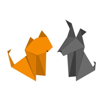 Origami kağıt köpek ve kedi küme. Vektör