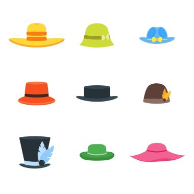 Şapkalar moda erkek ve kadınlar için ayarlayın. Vektör
