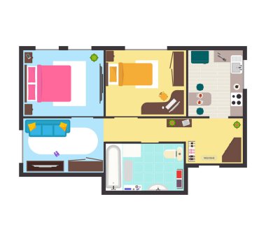 Mobilya en iyi Manzaralı Daire kat planı. Vektör