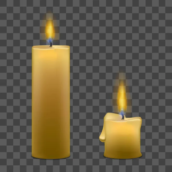 Kerzen mit Feuer auf transparentem Hintergrund. Vektor — Stockvektor