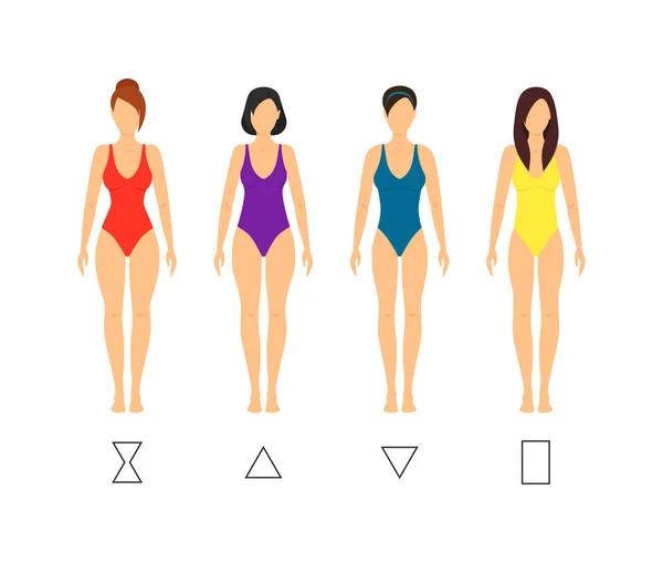 Dibujos animados de forma de cuerpo femenino tipos. Vector — Vector de stock