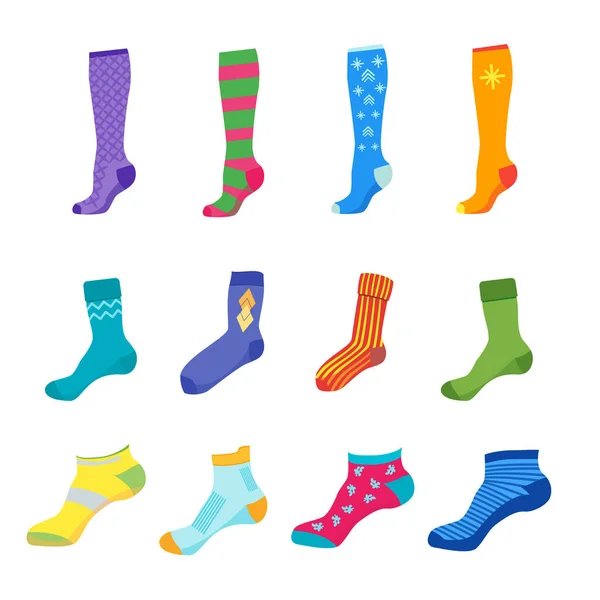 Juego de calcetines divertidos de colores. Vector — Vector de stock