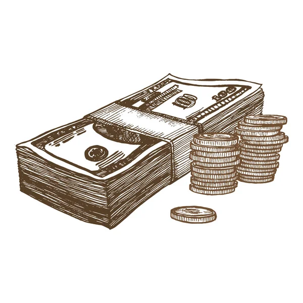 Money Hand Draw Sketch. Vector — Stock Vector