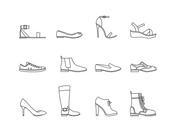 Zapatos para mujer Set de líneas delgadas. Vector — Archivo Imágenes Vectoriales