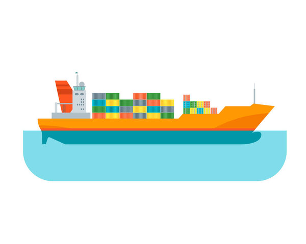 Cartoon Cargo Ship. Vector