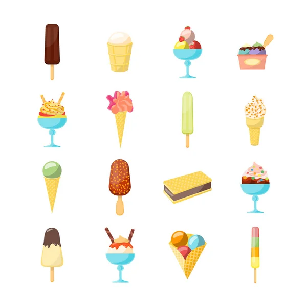 Conjunto de iconos de helado de dibujos animados. Vector — Vector de stock
