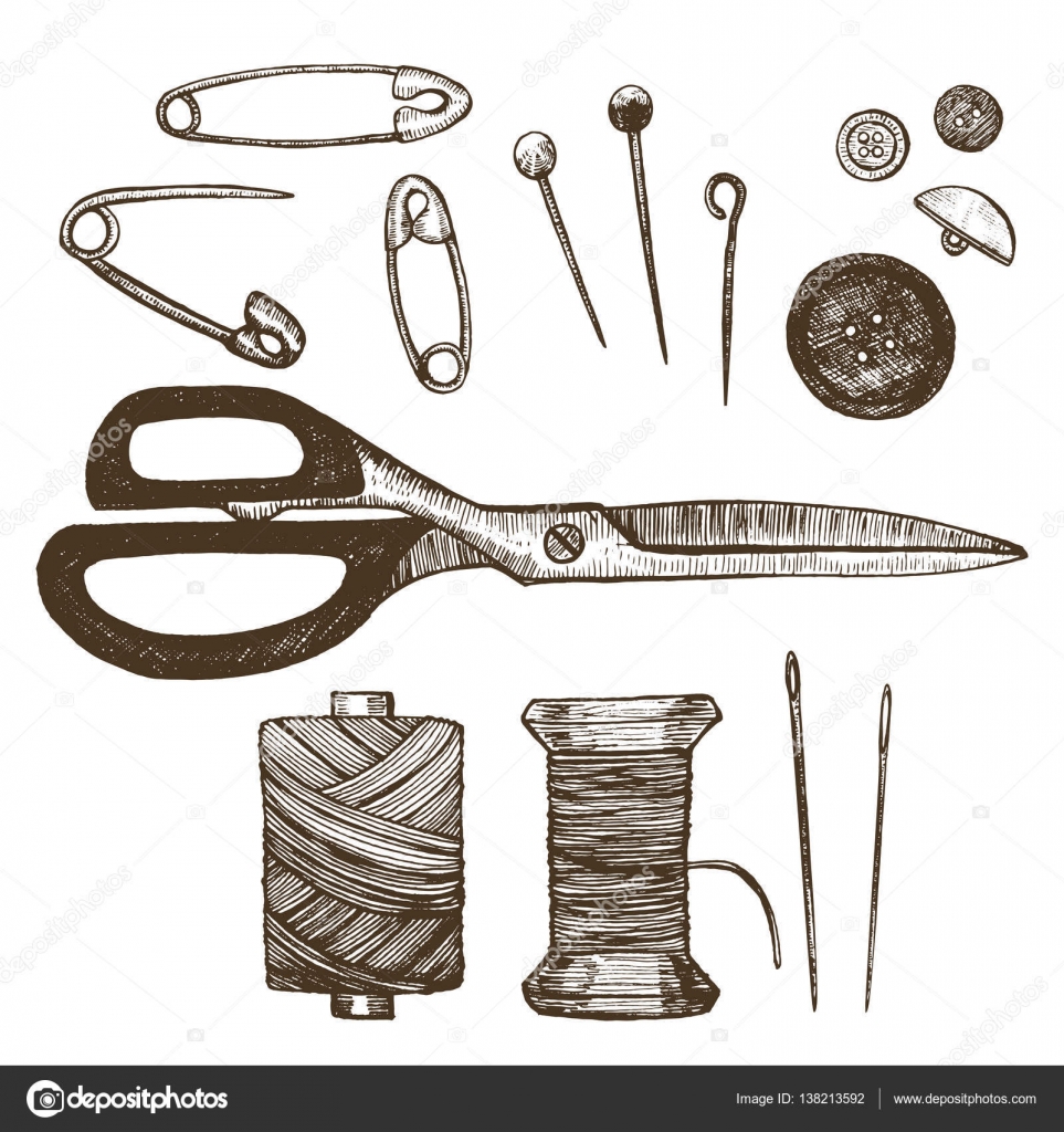 Sewing Set Hand Draw Sketch. Vector Stock Illustration by ©bigmouse