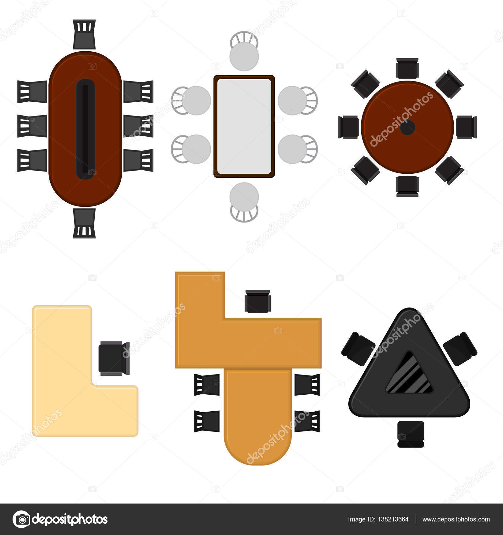 Dibujos animados negocios oficina mesa conjunto vista superior. Vector
